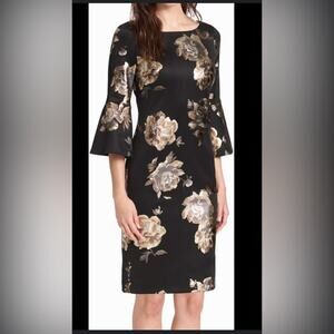 Jessica Howard Black And Metallic Gold Knee length formal 6P